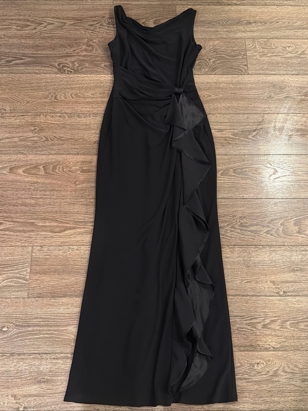 Ralph Lauren Black One-Shoulder Ruffle Maxi Gown